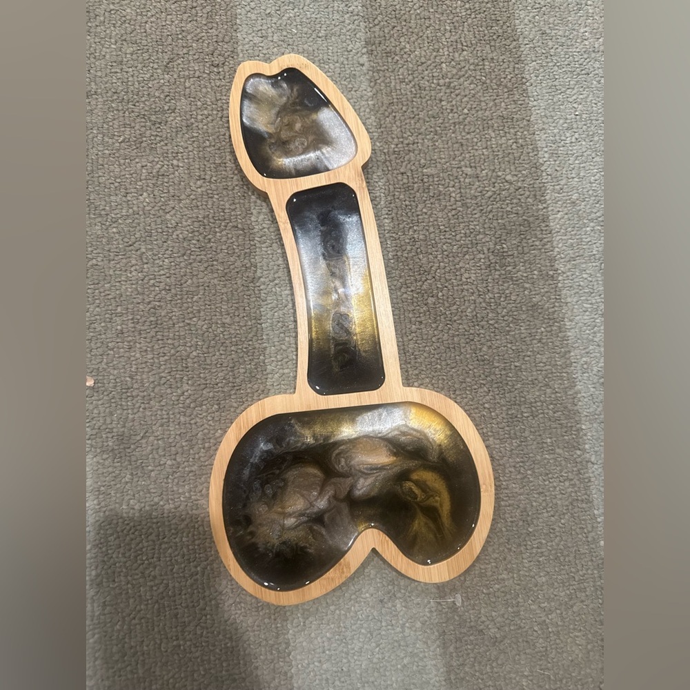 Unique Wooden Tray with Black and Gold Accents